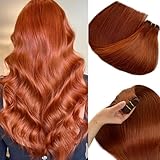 Auburn Ginger Human Hair Bundles Color # 550 Red Orange Sew in Hair Extensions 14 Inch Double Weft Silky Straight Human Hairs Bundles 80g Copper Red Brazilian Real Remy Hair Extensions
