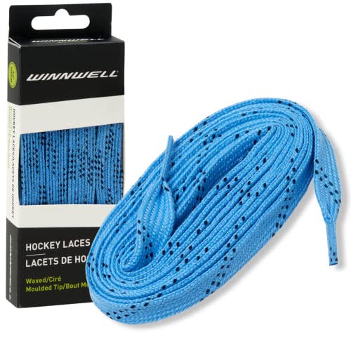 Winnwell Waxed Hockey Skate Laces - Ice Hockey & Roller Blade Skates Laces, Multiple Lace (Columbia Blue/Navy, 108")