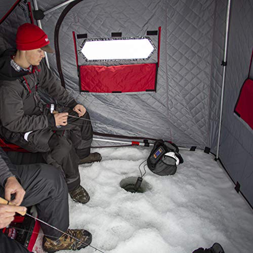 Eskimo Eskape 2800 Insulated 2-3 Person Ice Fishing Side-Door Sled Shelter With 70-Inch Sled And 2 Swivel Seats, Red/Black #TOP1