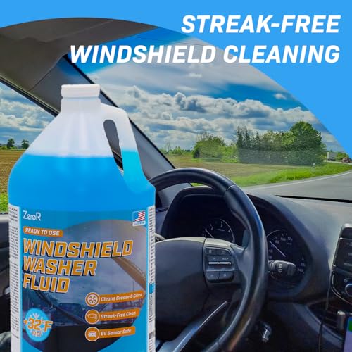 ZeroR® Windshield Washer Fluid, Ready to Use, +32°F Formula for Streak-Free Automotive Glass, Bug Splatter & Road Grime | Made in USA | 128 fl oz each (2 Gallons)