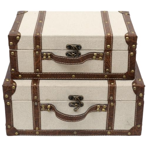 SwallowLiving Decorative Vintage Suitcase Set of 2, Wooden Storage Trunk