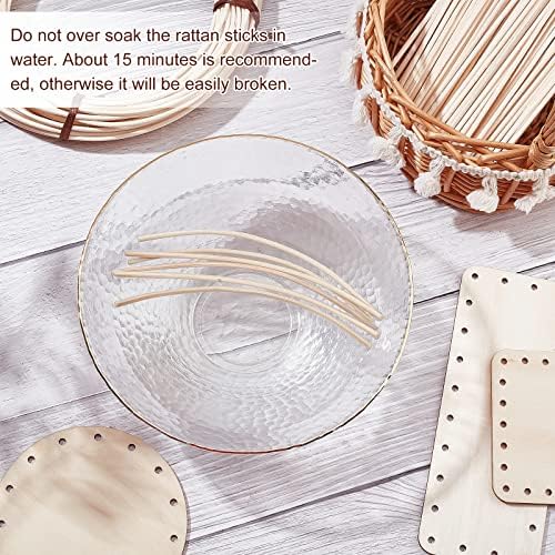 OLYCRAFT Basket Kit 4 Pcs Crochet Basket Wood Base Oval Wooden Base Rectangle Blank Crochet Base with 3mm Diameter Rattan Sticks for DIY Knitting Basket Weaving Supplies Home Decor Making