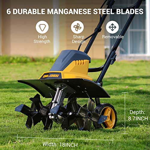 Rock&Rocker 18-Inch 13.5Amp Electric Tiller, Garden Tiller Power Tiller 8.7" Working Depth, 6 Steel Tines, Foldable Handle, Lightweight, Adjustable Wheels, For Digging, Soil Cultivation, Landscaping #TOP1