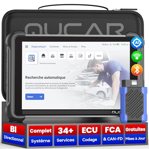 mucar 892BT AI Valise Diagnostic Auto,Bidirectionnel obd2 Diagnostic Français,Codage ECU,34+ Réinitialisations,Diagnostic de Tous Les systèmes, Guide V.A.G, FCA AutoAuth, CANFD&DOIP, Gratuit à Vie