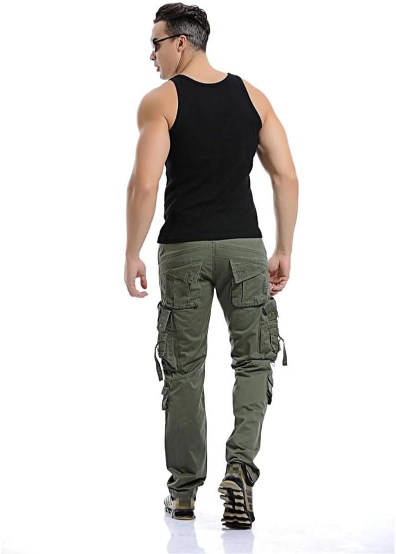 Men's Military Tactical Pants, Multi-Pocket Washed Cotton Cargo Trousers, Loose Fit Overalls for Outdoor Wear