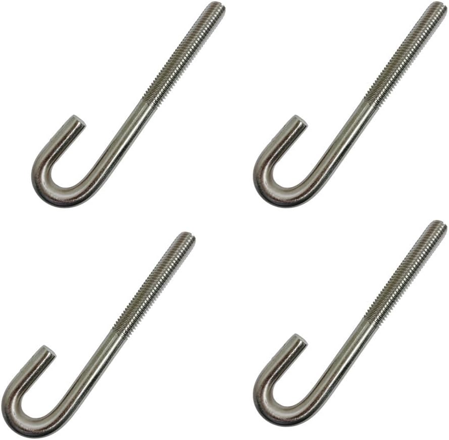 Marine Boat 3/8" x 7" J Bolt Spring Hook J-Bolt J Hook Stainless Steel 4 Pcs