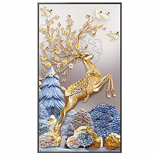 Kit de Peinture au Diamant Faon Doré : Oubliez le Stress avec ce Grand Format 5D
