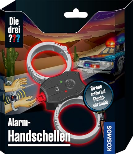 Kosmos Die DREI ??? Alarm-Handschellen 632625, Kinder Handschellen zum Spielen ab 8 Jahren in 3 Größenstufen, Detektiv Gadget für DREI Fragezeichen Fans, Spielzeug