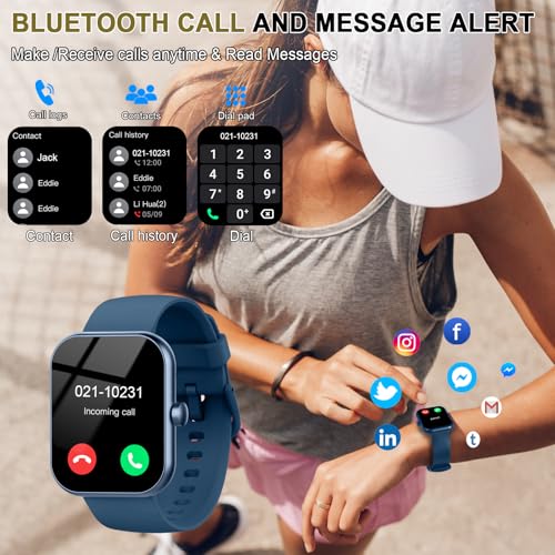 Image of Smart Watch for Men Women (Answer /Make Call), 1.96 inchHD Smartwatch with Heart Rate /Sleep Monitor /Pedometer, 113+ Sports Modes, New Fitness Watch IP68 Waterproof, Activity Tracker for Android iOS-Blue
