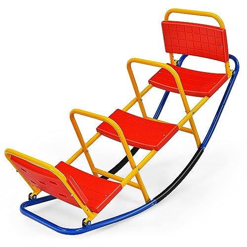 DREAMADE 3 Sitzer Kinder Wippe mit Rückenlehnen und Griffe, Schaukelwippe...