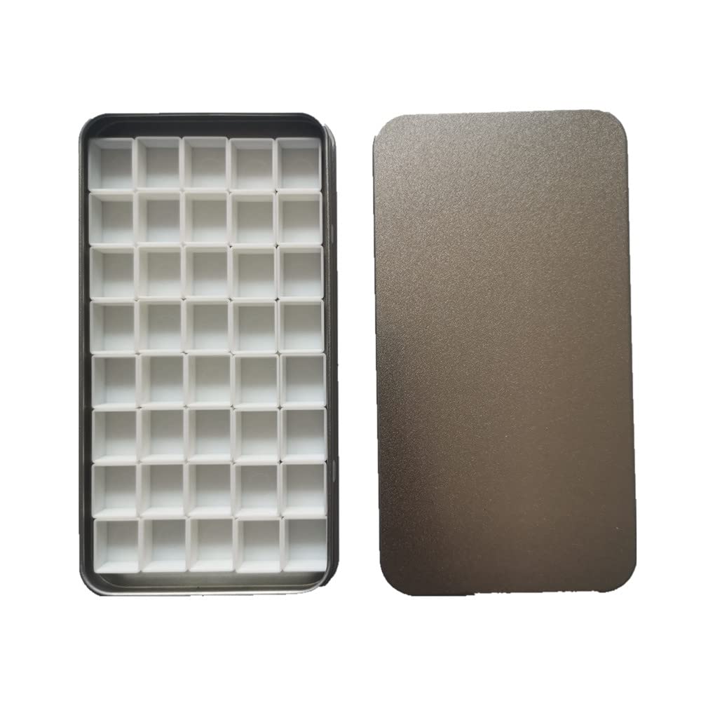 Empty Watercolor Tin Palette Metal Empty Paint Case Containing 40 Pcs Plastic Half Pans with Magnetic Stripes on The Bottom