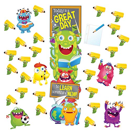 Eureka ''Learn Something New'' Monster Themed Classroom Decoration Door Poster Kit, 31pcs, 45'' H