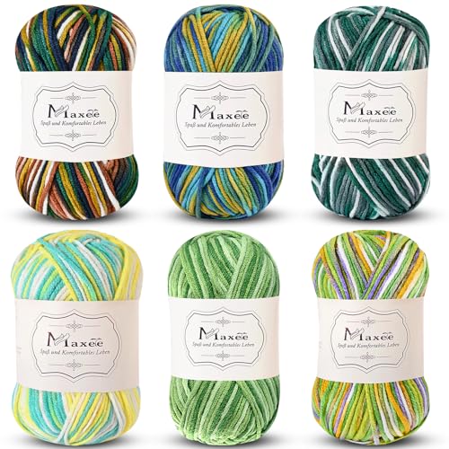 Maxee Handstrickgarn, 50 g Häkelgarn, Bunt Farbverlauf Acrylgarn zum Stricken, Weicher Wolle zum Häkeln, Mehrfarbiges Garn zum Stricken Häkeln und Basteln