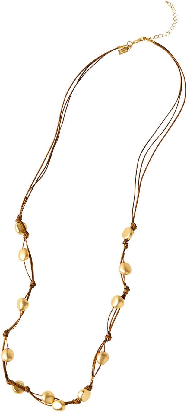 Long Multi-Cord Gold Pebble Necklace