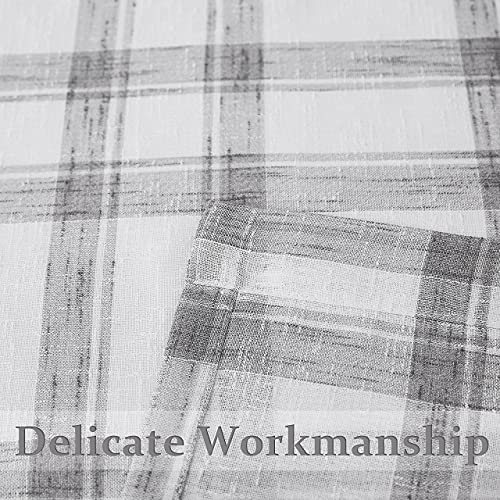 White Grey Geometric Window Curtain Panel Pairs 84" Long For Living Room Linen Blend Semi Sheers Grommets Top Rustic Farmhouse Style Window Treatment Drape Sets For Bedroom 54"X84"X2, Grey/White #TOP1