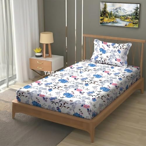 Image of Single Flat Bedsheet 60 x 90 Inch with 1 Pillow Cover, Cotton Blend Soft Breathable Bed Sheet Set for Single Bed, Lightweight Comfortable Bedding for Home Guest Room Daily Use
