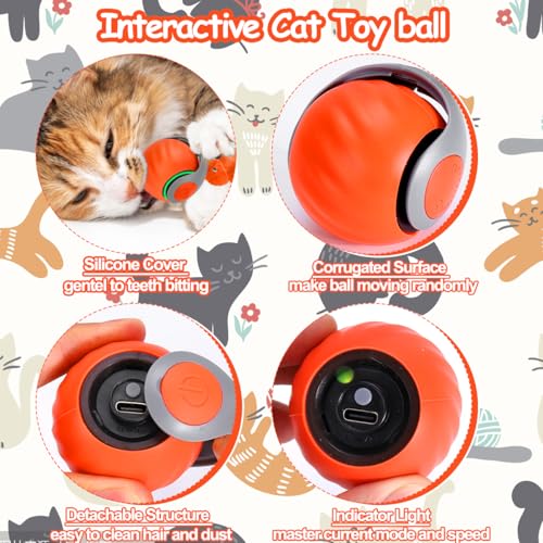 Image of Mity rain Interactive Cat Toy Ball, Rechargeable Cat Toys for Indoor Cats | with Feather Tails for Kittens Chasing, Motion Activated Ball for Enrichment, Automatic Rolling Toys to Keep Them Busy Orange
