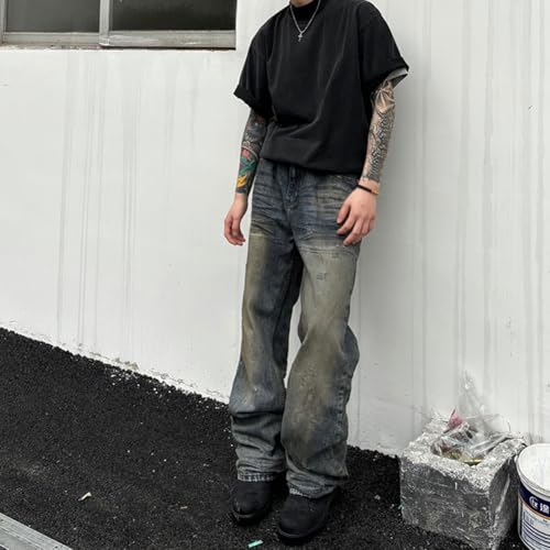 Vintage Streetwear Denim Pants Men Ripped Jeans Straight Pants Jeans Distressed Hem Hole4