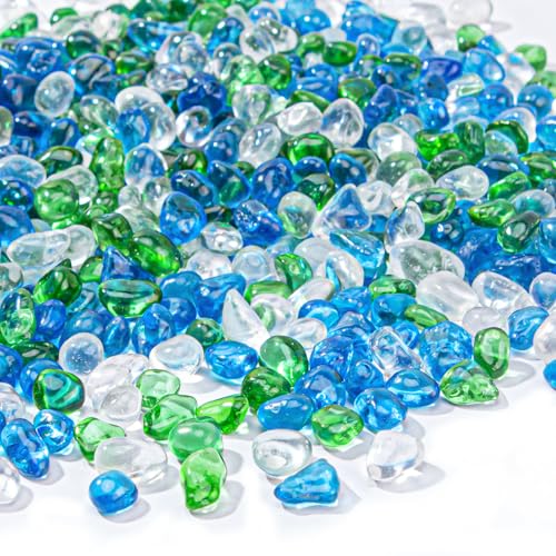 Image of Keedolla 3 Lb Green Mix Aquarium Glass Stones Betta Fish Tank Bowl Rocks, Aquarium Fish Tank Gravel Glass Pebbles Gemstones for Fountain Succulent Plant Decorative Rock Pebble Stone