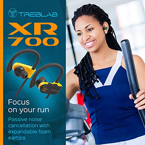 Treblab Xr700 - Top Bluetooth Wireless Earbuds - Bluetooth 5.0 Ipx7 Waterproof Sports Headphones, Adjustable Earhooks, Rugged Workout Earphones, Noise Cancelling Microphone In-Ear #TOP3
