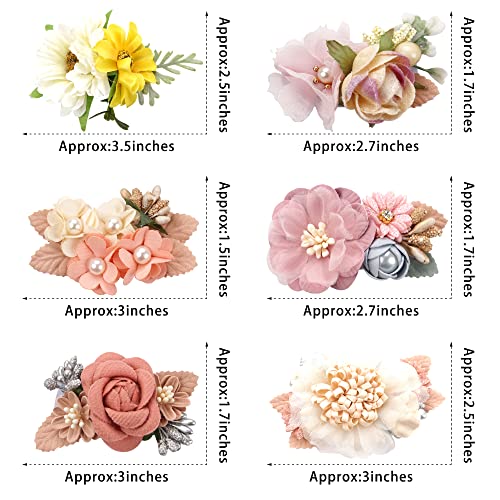 6 Pack Floral Hair Bows Ties Elastic Hair Bands Ponytail Holders, Faux Pearls Floral Hair Ties Hair Accessories For Women Girls Toddlers Kids Children #TOP1