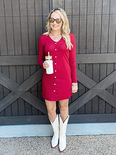 Solersun Striped T Shirt Dresses For Women Plus Size, Women's Casual Striped T-Shirt V Neck Long Sleeve Loose Fit Mini Dress With Pockets Wine Red Xxl #TOP4