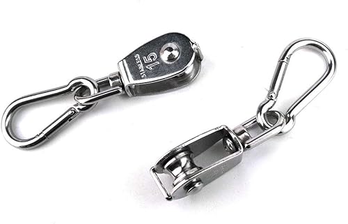 Miniatura 5 de Bloque de polea simple M15 de acero inoxidable 304, bloque de polea de grúa de alambre colgante con 2 ganchos de resorte