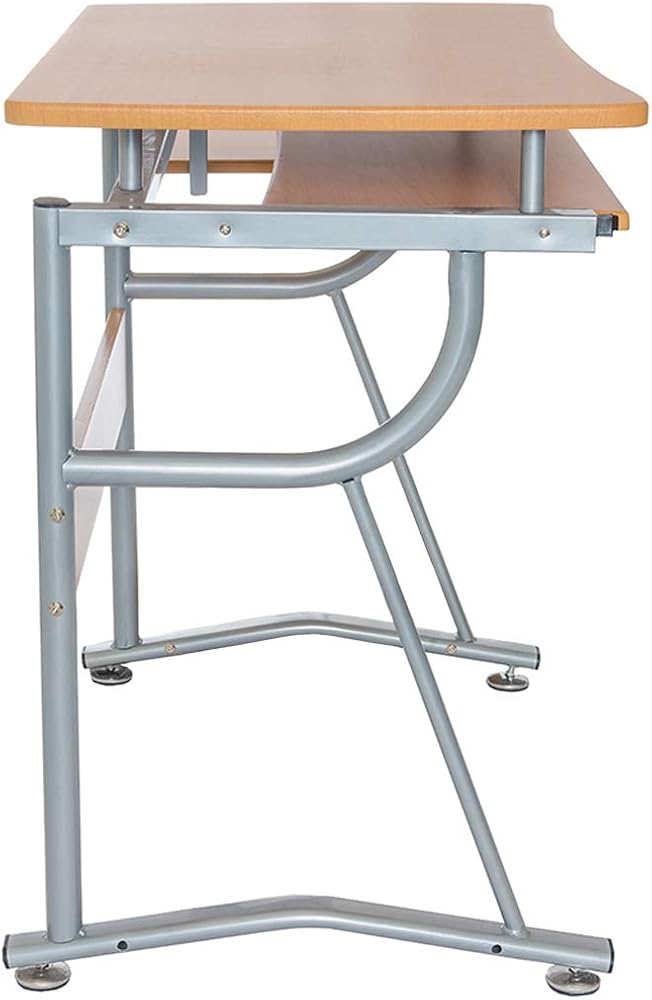 Techni Mobili Compact Computer Desk With Side Shelf And Keyboard Panel, Cherry, 43" x 19.5" x 30"