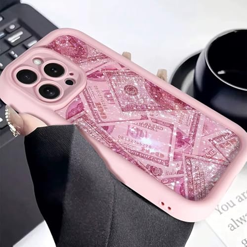 Image of COVERLY Cute Money Dollar Back Case Cover for iPhone 12 Pro | Hot Pastel Pink Glittery Banknote Design | Camera Lens Protection | Soft TPU Silicone Aesthetic Cover for Girls & Women (Pink, Shockproof)