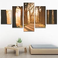 SIGNWIN 5 Panel Canvas Wall Art Dramatic Forest Landscape Living Room Orange Photography Rustic for Home Decorations Ready to Hang - 60