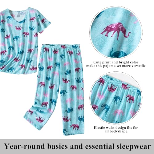 Image of PNAEONG Women Pajama Set Sleepwear Tops with Capri Pants Casual and Fun Prints Pajama Sets