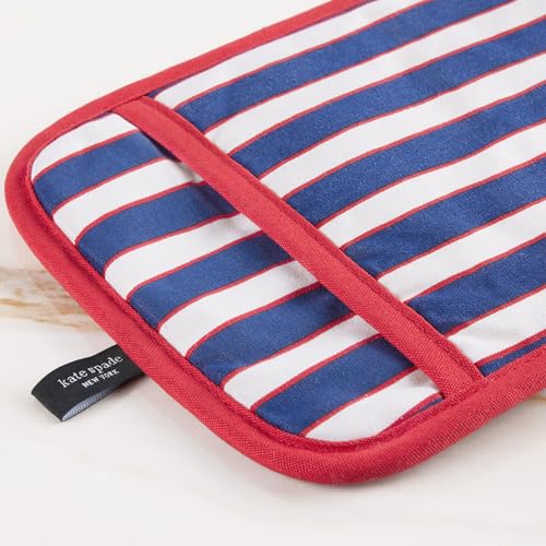 Image of kate spade new york Botanical Stripe Pot Holder 2-Pack Set, 7 inch x 10 inch, Navy Blue /Red
