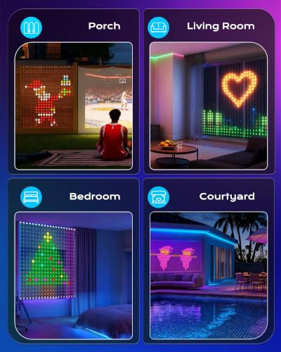 Image of Brightown 540 LED RGB Smart Curtain Fairy Lights with Remote, 4.9x6.6ft | Color Changing Christmas String Lights with 8 Modes & Timer, IP65 Waterproof Curtain Lights for Bedroom Window Party Holiday