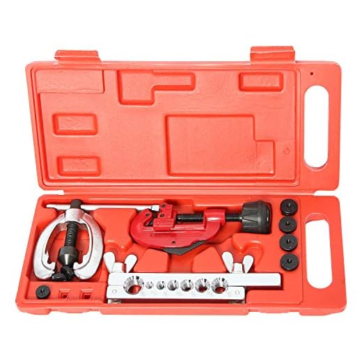 Double Flaring Tool Kit 7 Dies with Tubing Bender (Flare Tool) and Pipe Cutter (1/8” to 1-1/8” Inch / 3-30mm) For Automotive Brake Line Copper Brass Aluminum