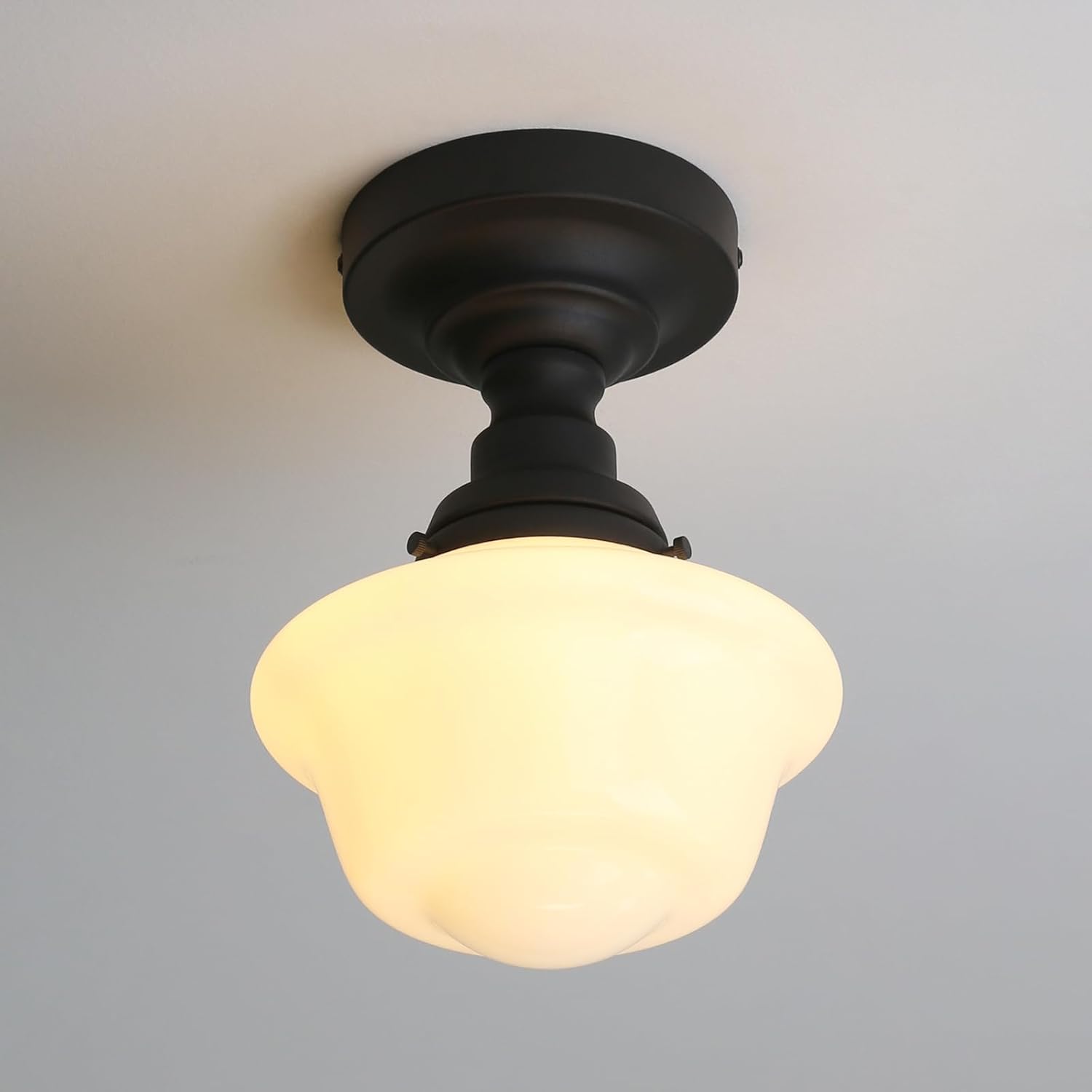 Pathson Vintage Milk White Ceiling Lighting, Glass Flush Mounted Ceiling Lamp Fixture for Kitchen Sink, Living Room, Stairwell, Hallway