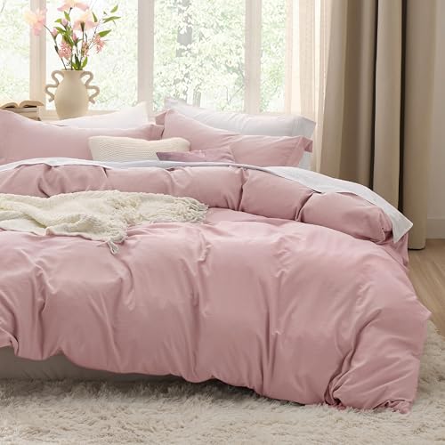 Bedsure Pink Duvet Cover Twin/Twin XL Size - 2 Pieces Prewashed Cotton-Like Polyester Extra Soft Bedding Set, Includes 1 Duvet Cover 68"x90" with Zipper Closure & 1 Pillow Sham, No Comforter