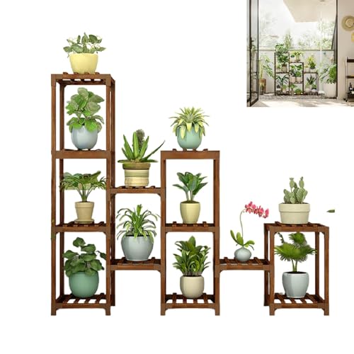 植木鉢ラック 木製スタンド棚 植木鉢棚 鉢棚室内 おしゃれな木製植木鉢スタンド 観葉植物用フラワースタンド 屋内用プランタースタンド 頑丈な鉄製ハンガー付き 自然な生活美学に合わせたデザイン (K)