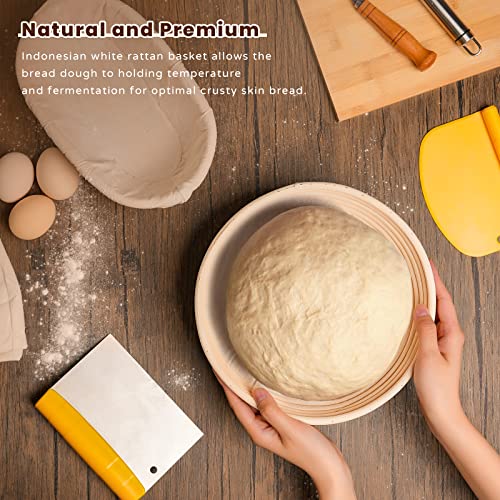 Banneton Bread Proofing Basket, Codogoy 10 Inch Oval & 9 Inch Round Proofing Baskets For Sourdough Bread Baking Supplies, Include Bread Lame, Dough, Scraper, Brush, Thermometer, Flower Scraper Mold #TOP1