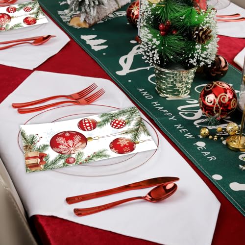 Christmas Paper Napkins Disposable 100pcs,Bell Pattern Dinner Napkins for Holiday Table Decor - Large 7.9x4.3 Inch Christmas Dinner Napkins for Parties and Kitchen Use – Image 7