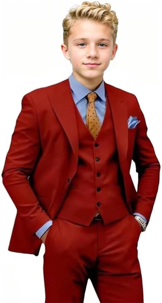 Boy's Suit 3 Piece Suit Set Kid Notch Lapel Blazer Vest Pants Tuxedo Set for Wedding Party