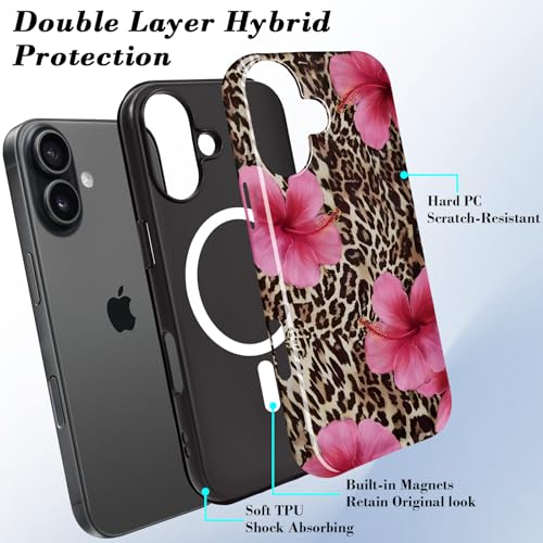 Govmeie Magnetic Case for iPhone 17 Case ,[Compatible with Magsafe],Cute Cheetah Leopard Print Silicone Cover Cover for Girls Women Shockproof Slim Soft TPU Protective Phone Case-Pink Flower by Solanaluna - Used condition - Image 3