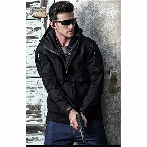 Tactical Jacket Men's Waterproof Windbreaker Jacket Men's Hooded Jacket Outdoor Fishing/Hiking Jacket(Black,L)3