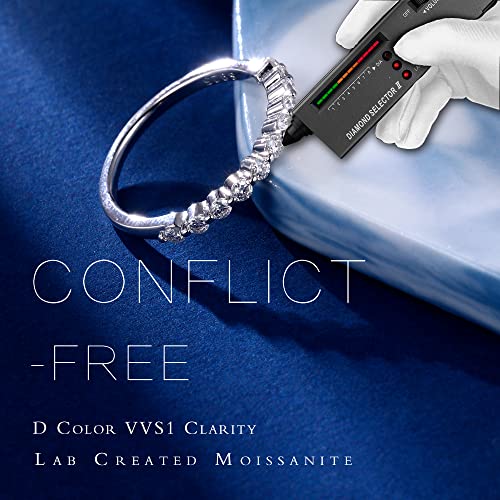 MOOSEA Floating Moissanite Wedding Band for Women, Round D Color VVS1 Clarity Lab Created Moissanite Rings 14K White Yellow Rose Gold Plated 925 Sterling Silver Stackable Rings for Women3