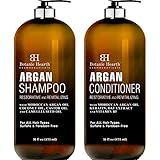 BOTANIC HEARTH Argan Oil Shampoo and Conditioner Set - with Keratin, Restorative & Moisturizing, Sulfate Free - All Hair Types & Color Treated Hair, Men and Women - (Packaging May Vary) -16 fl oz each