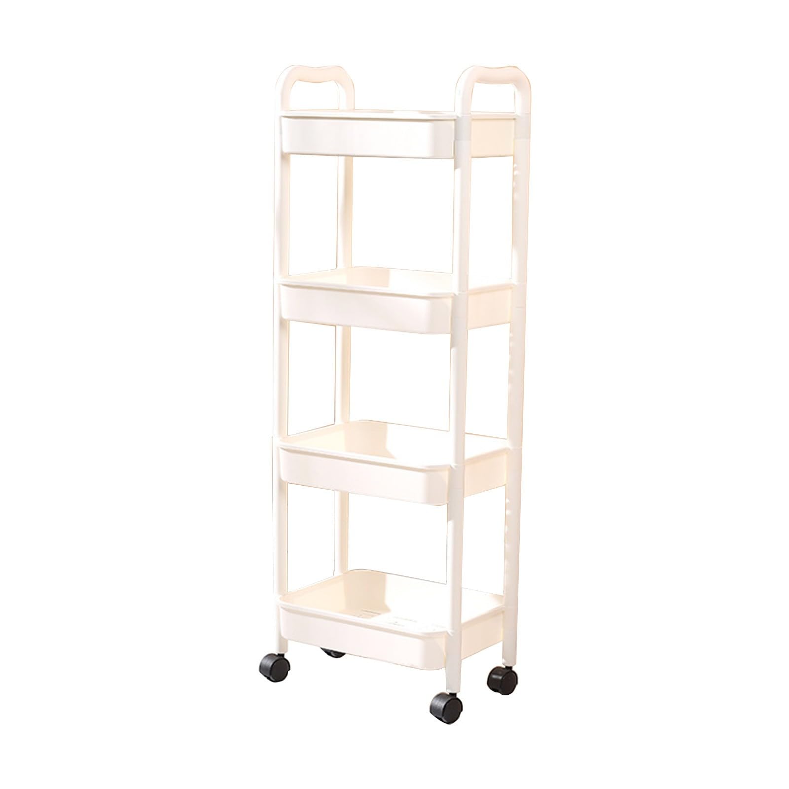 Carrello da cucina sottile a 4 ripiani, bianco, con ruote.