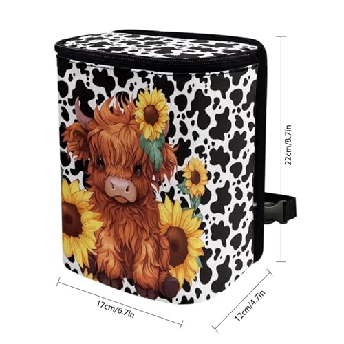 Image of KEIAHUAN Highland Cow Sunflower Foldable Car Trash Bag Hook Hanging Car Garbage Can Holder Leakproof Storage Organizer for Camping Car Interior Accessories