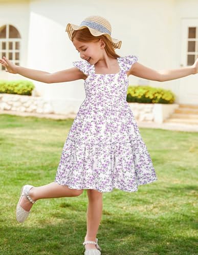 GRACE KARIN Girls Floral Dress Tie Back Flutter Sleeves Casual Summer Dress for 5-12Y3