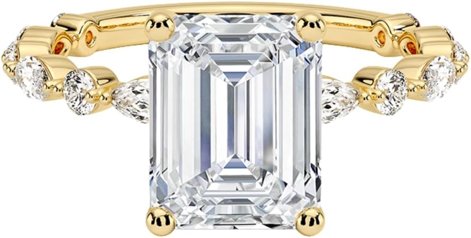 3 Ct Asscher Cut IGI Certified Lab Grown Diamond Ring 10K 14K 18K Solid Gold Three Quarter Coverage Lab Grown Diamond Engagement Ring (E-F Color, VVS2 Clarity)