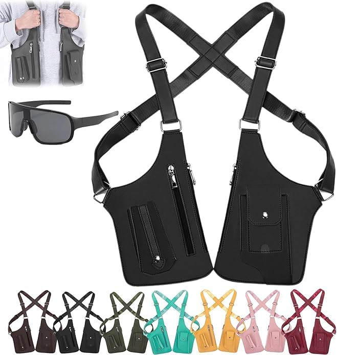 Bolso bandolera de piel sintética de alta calidad en color negro con gafas