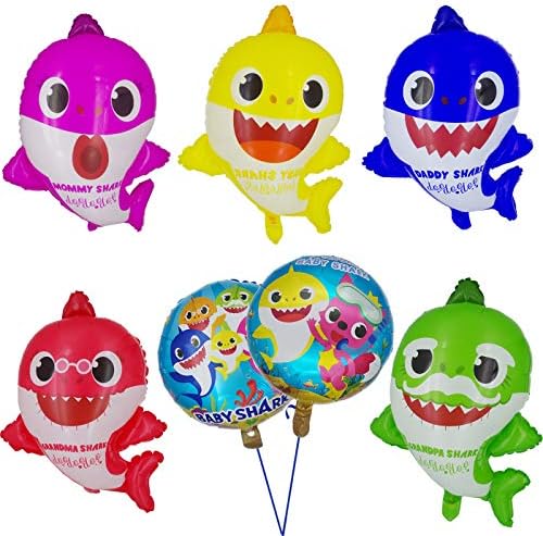 Tuoyi Shark Party Supplies for Baby, 2pcs Shark Duplex Prints Foil Balloons, 5pcs Shark Family Balloons, Shark Birthday Party Decorations